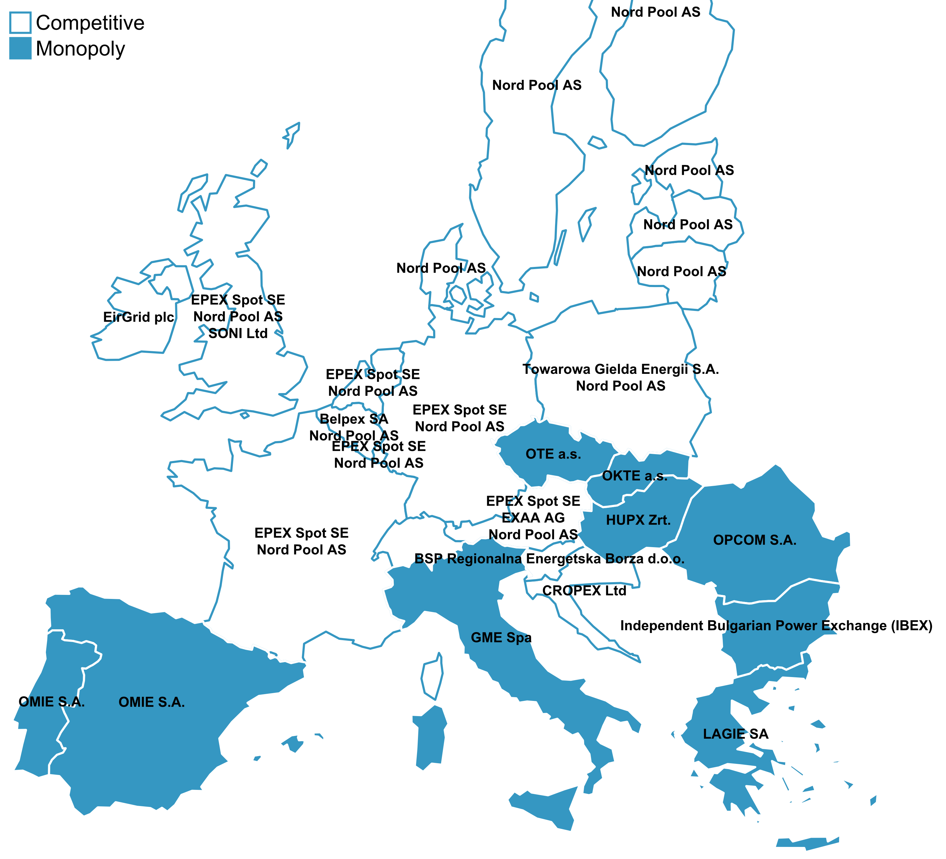 Benannte NEMOs in der EU (Stand: 9. Jänner 2017)