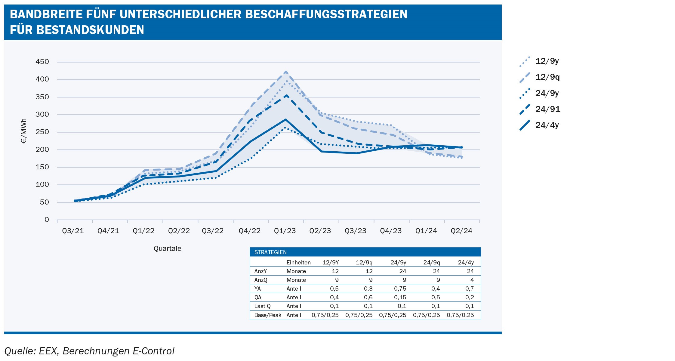 Grafik 1: Bandbreite unterschiedlicher Beschaffungsstrategien für Bestandskunden: Quelle: E-Control