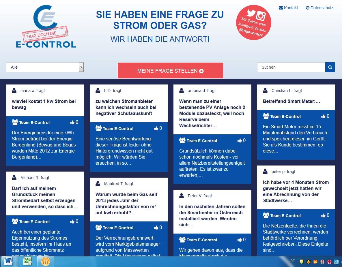 Abb. 2: Die neue Website "Frag doch die E-Control".