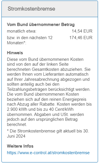 Abb. 1: Beispiel einer Berechnung der Stromkostenbremse; Quelle E-Control